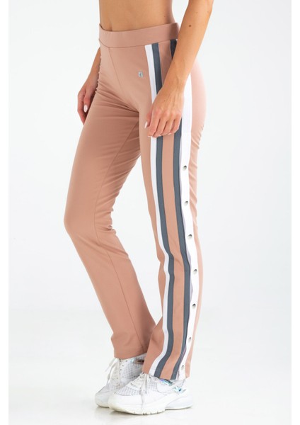 Pudra Regular Fit Düz Dalgıç Kumaş Çıt Çıtlı Düz Paça Kadın Eşofman Altı - SD0713 fırsatları