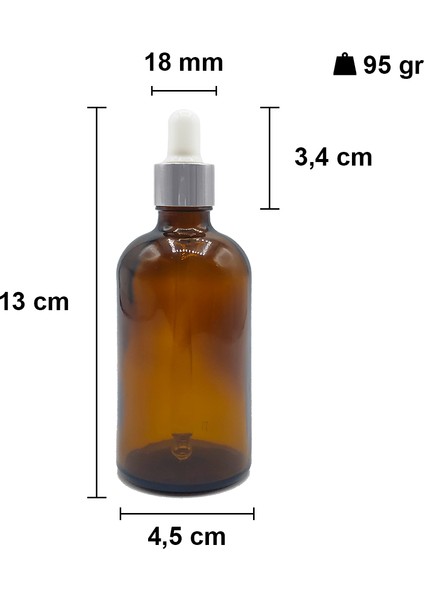 100 cc Amber Damlalık Metal Gümüş Sızdırmaz Kapaklı 100 ml Dropper Cam Serum Şişesi 1 Adet fiyatları