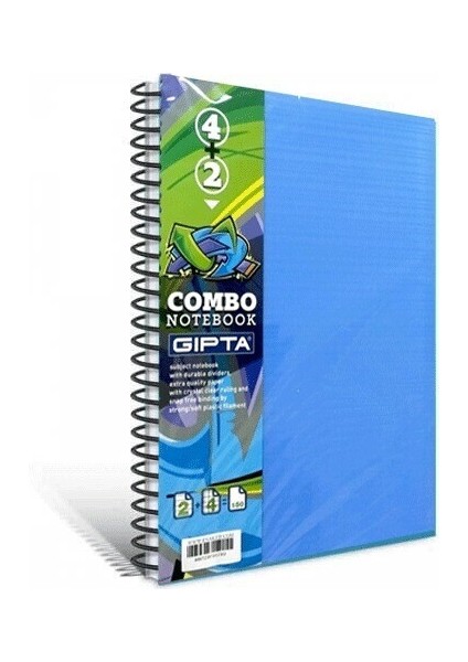Combo Spiralli Mavi Plastik Kapak 4 Kareli + 2 Çizgili Bölmeli 150 Yaprak A4 Defter