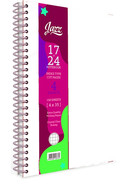 Jazz Beyaz 4 Seperatörlü Spiralli Sert Kapak 150 Yaprak 17X24 Çizgili Defter