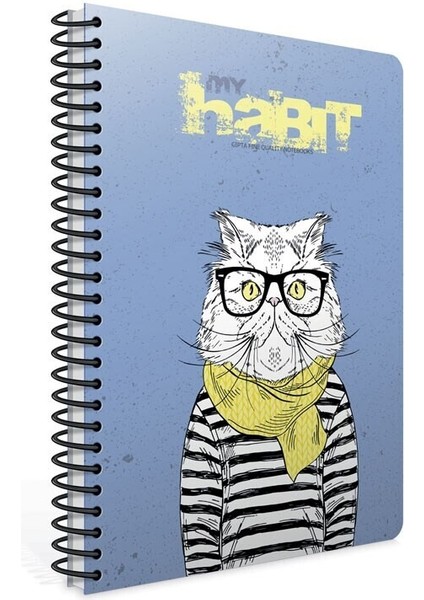 My Habit Spiralli Kedili Mavi Karton Kapak 80 Yaprak A4 Çizgili Defter
