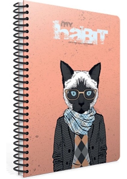 My Habit Spiralli Kedili Pembe Karton Kapak 80 Yaprak A4 Kareli Defter