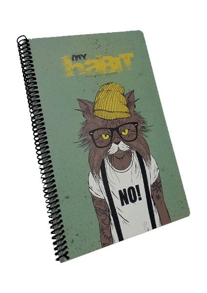 My Habit Spiralli Kedili Yeşil Karton Kapak 80 Yaprak A4 Çizgili Defter