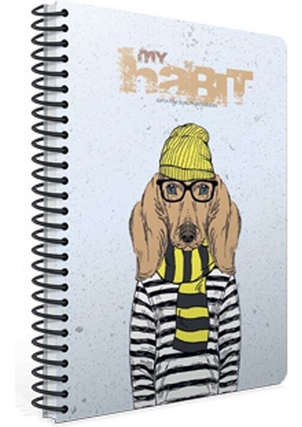 My Habit Spiralli Köpekli Gri Karton Kapak 80 Yaprak A4 Kareli Defter