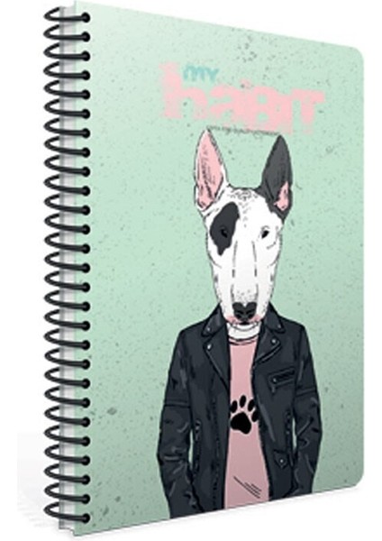 My Habit Spiralli Köpekli Yeşil Karton Kapak 80 Yaprak A4 Çizgili Defter