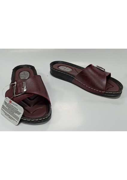 Bordo Anatomik Taban Tokalı Rahat Taban Kadın Terlik modelleri