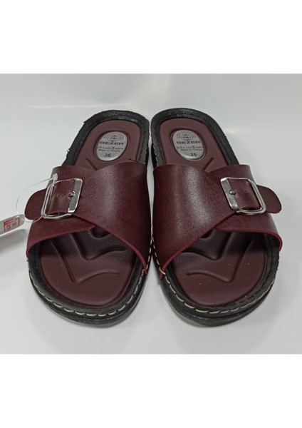 Bordo Anatomik Taban Tokalı Rahat Taban Kadın Terlik indirimleri