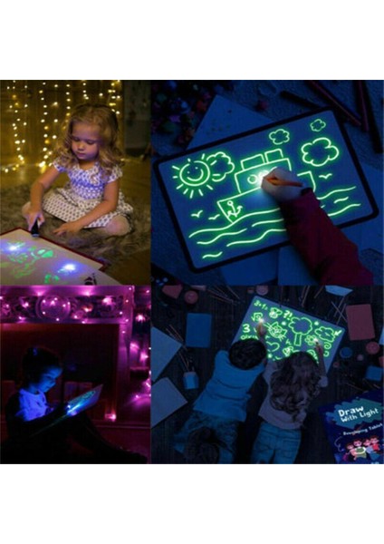 Glow Boyama Çizim Tablet ile Işık ile Çizim Karanlık Doodle Pad Rus A3 (Yurt Dışından)