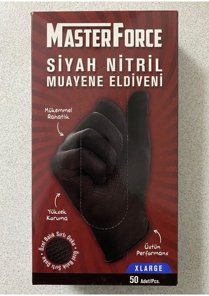 Masterforce Nitril Pudrasız Kalın Siyah Eldiven Xlarge (Xl) 50'li