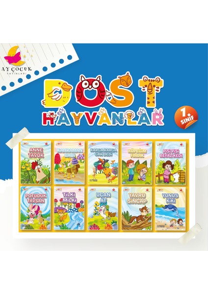 1. Sınıf Hikaye Kitabı Seti 10 Kitap Dost Hayvanlar Ay Çocuk Yayınları