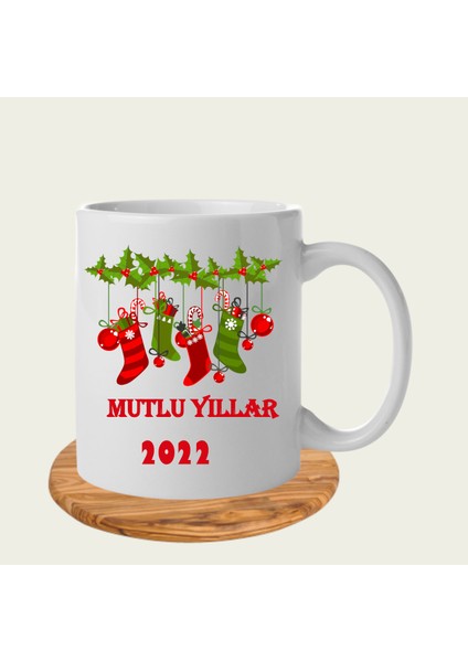 Yılbaşına Özel Mutlu Yıllar 2022 Baskılı Kupa Bardak