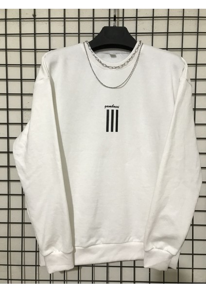 Oversize Sweatshirt Beyaz 3 Çizgili