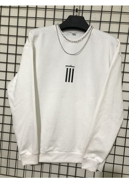 Oversize Sweatshirt Beyaz 3 Çizgili modelleri
