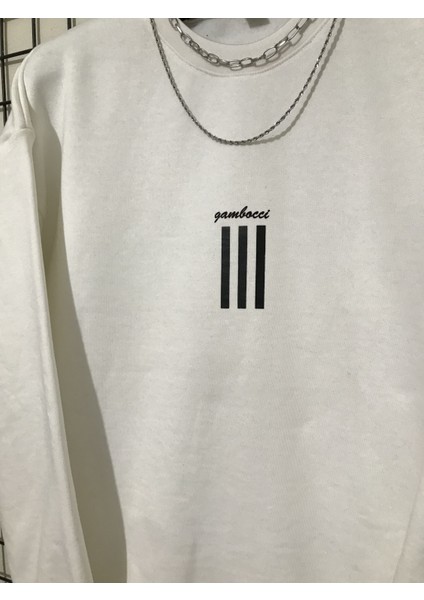 Oversize Sweatshirt Beyaz 3 Çizgili fırsatları