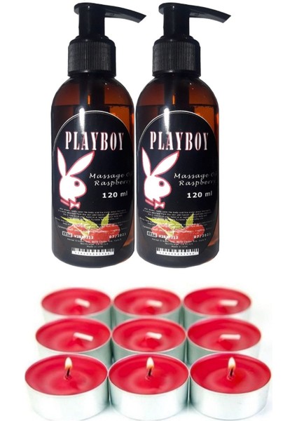 Aromaterapi Yenilebilir Ahududu Aromalı 2 Adet Vücut Masaj Yağı 120ml + Mum Li