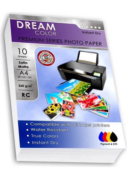 Dream Color Premium Satin Mat Fotoğraf Kağıdı 260 gr A4  10 Yaprak