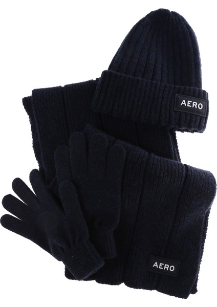 Aero-Br-Set02 Lacivert Erkek Atkı Bere Eldiven Tk