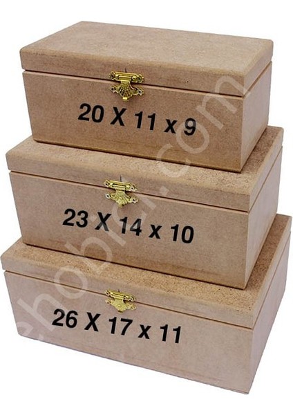 Boyanabilir Ahşap Dikdörtgen Kutu KU348-349-350 Set