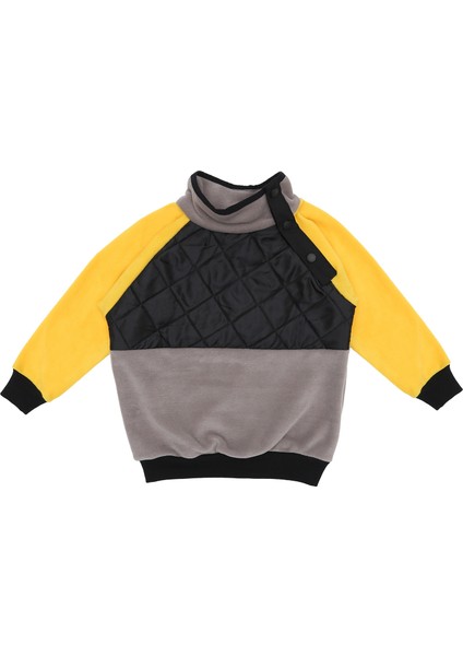 Dağcı Omuzdan Çıtçıtlı Kapitoneli Kız-Erkek Unisex Çocuk Polar Sweatshirt Gri, Sarı, Siyah 1-8 Yaş.