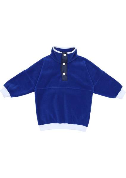 Gökyüzü- Balıkçı Yaka Çıtçıtlı Kız-Erkek Çocuk Unisex Polar Sweatshirt. Sax Mavi, Beyaz. 1-8 Yaş