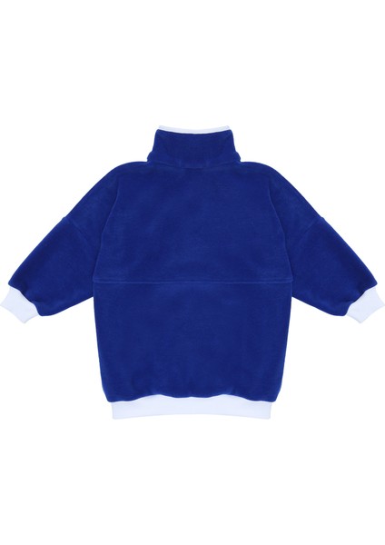 Gökyüzü- Balıkçı Yaka Çıtçıtlı Kız-Erkek Çocuk Unisex Polar Sweatshirt. Sax Mavi, Beyaz. 1-8 Yaş fiyatları