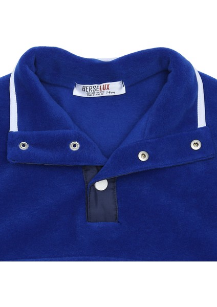 Gökyüzü- Balıkçı Yaka Çıtçıtlı Kız-Erkek Çocuk Unisex Polar Sweatshirt. Sax Mavi, Beyaz. 1-8 Yaş modelleri