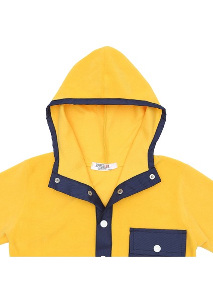 Şevkat Tam Boy Çıtçıtlı, Kapüşonlu, Cepli Kız- Erkek Çocuk Unisex Polar Sweatshirt. Sarı,lacivert 1-8 Yaş