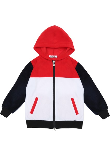 Best Tam Boy Fermuarlı, Kapüşonlu, Cepli Çocuk Polar Sweatshirt 1-8 Yaş Kırmızı, Lacivert, Beyaz