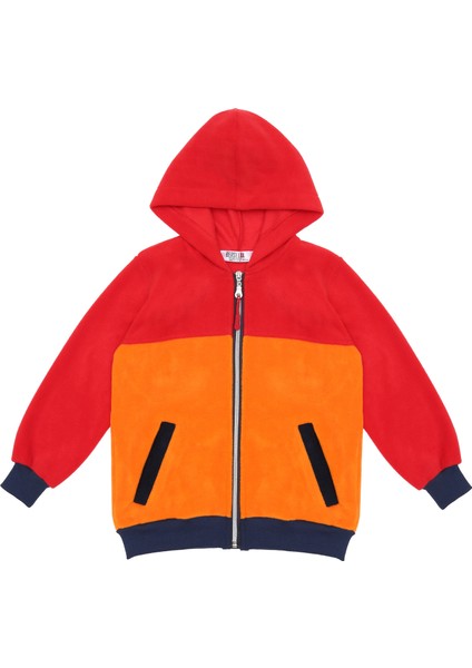 Turunç Tam Boy Fermuarlı,kapüşonlu,cepli Unisex Kız-Erkek Çocuk Polar Sweatshirt, Turuncu, Kırmızı, Lacivert 1-8 Yaş