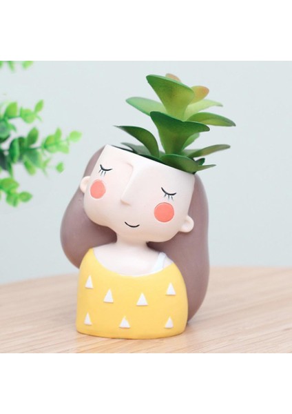Güzel Kız Karikatür Reçine Saksı Masaüstü Mini Kaktüs Bonsai Craft Vazo B (Yurt Dışından) modelleri