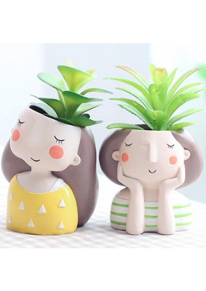 Güzel Kız Karikatür Reçine Saksı Masaüstü Mini Kaktüs Bonsai Craft Vazo B (Yurt Dışından) indirimleri
