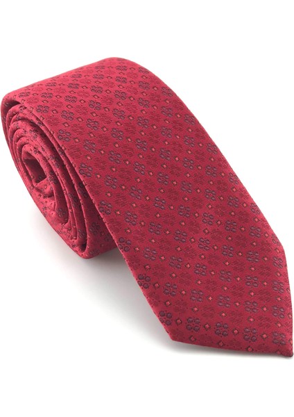 Kırmızı Bordo Desenli Slim Kravat
