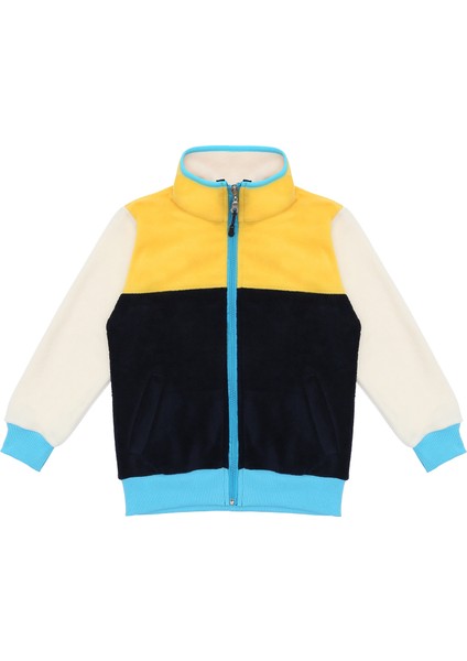 Kanarya Tam Boy Fermuarlı Yarım Balıkçı Yaka, Cepli Unisex Kız-Erkek Çocuk Polar Sweatshirt, Sarı, Lacivert, Beyaz 1-8 Yaş