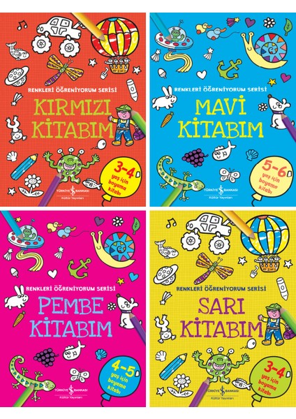 Renkleri Öğreniyorum Serisi 4 Kitap Boyama Kitabı Seti - Kırmızı Kitabım - Mavi Kitabım - Pembe Kitabım - Sarı Kitabım