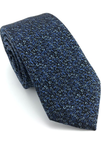Lacivert Saks Mavi Desenli Slim Kravat