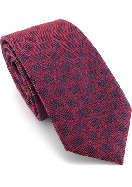 Bordo Lacivert Desenli Slim Kravat