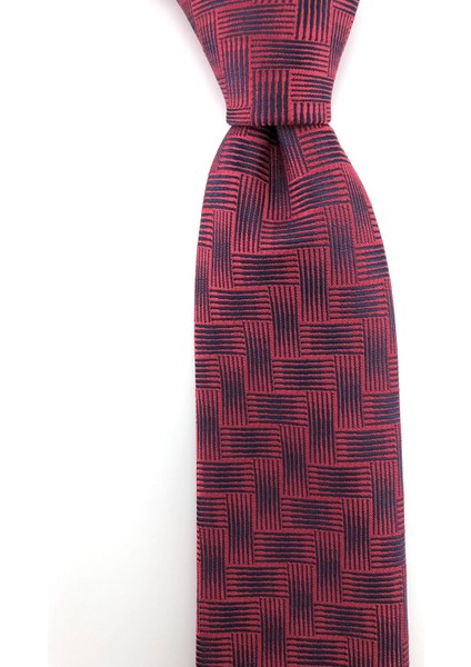 Bordo Lacivert Desenli Slim Kravat