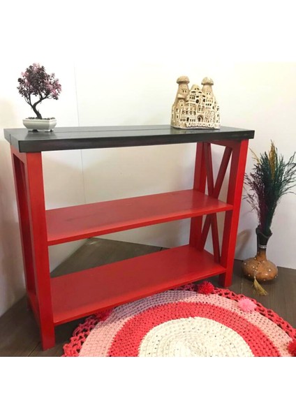 80 cm Kırmızı Siyah Masif Dresuar