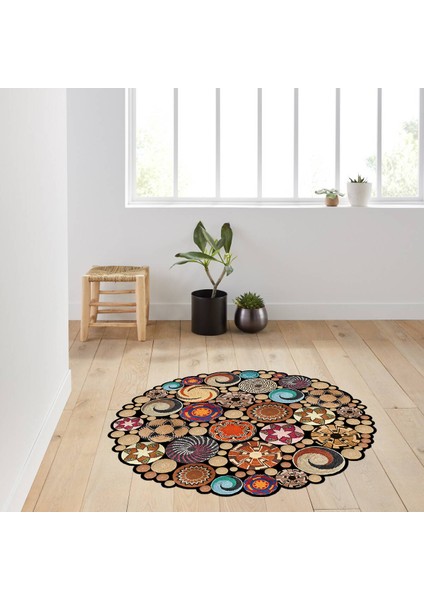 Dijital Baskı Yıkanabilir Kaymaz Taban Yuvarlak Halı Rvg7016100