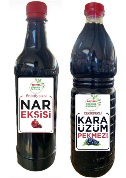 Baştan Yöresel Ürünler 1300 gr Karaüzüm Pekmezi ve 1000GR Nar Ekşisi