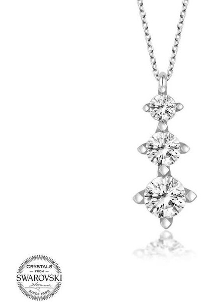 Swarovski Taşlı Gümüş Üçtaş Tektaş Kadın Kolye