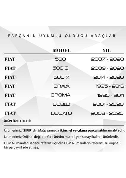 Alpha Auto Part Fiat Doblo, Ducato, 500, Punto Için Şamandıra Kapağı