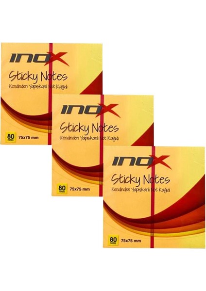 Inox 75X75 Yapışkanlı Not Kağıdı Fosforlu Turuncu 80 Yp. 3 Adet
