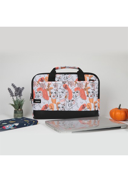 13'' 13.3'' Taban Korumalı, Omuz Askılı Desenli Macbook Çantası - Sirius Turuncu