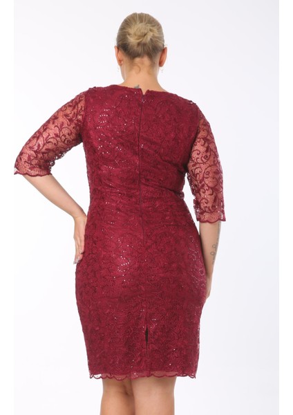 Büyük Beden 3676 Bordo Ara Boy Abiye Elbise