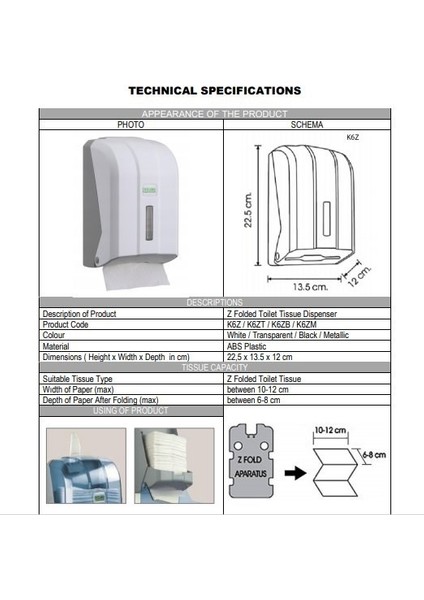 K6T Z Katlı (Dikkat:Wc Tuvalet Kağıdı İçindir) Dispenseri Mini Boy Şeffaf