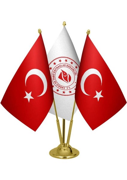 Masaüstü Enerji Bakanlığı Bayrağı Türk Bayrağı Üçlü Pirinç Direk Masa Bayrak Seti