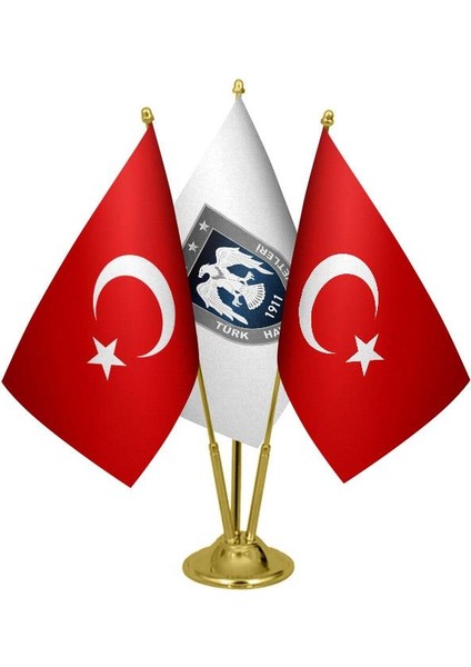 Masaüstü Hava Kuvvetleri Bayrağı Türk Bayrağı Üçlü Pirinç Direk Masa Bayrak Seti