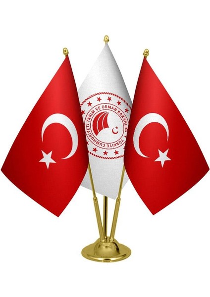 Masaüstü Tarım Bakanlığı Bayrağı Türk Bayrağı Üçlü Pirinç Direk Masa Bayrak Seti