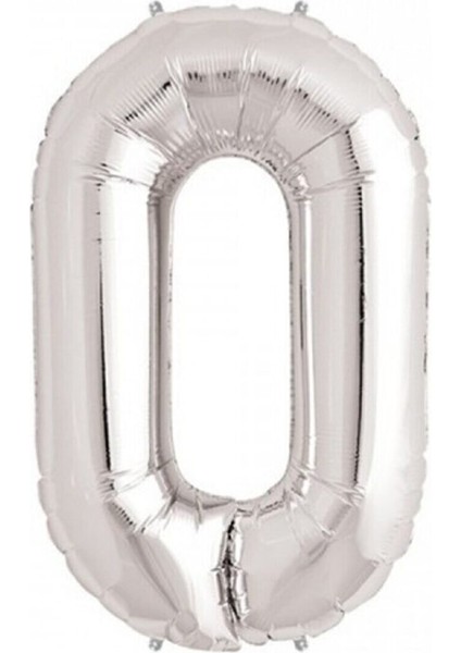 Gümüş Renk 0 Rakam Folyo Balon 34 Inç 76 cm 1 Adet
